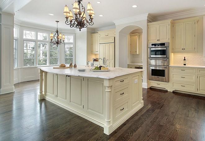 close-up view of textured laminate floors planks in Akron